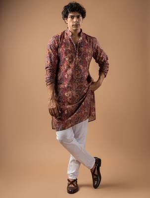Brown color smart chickoo polo fabric designer ceremonial kurta payjama 1