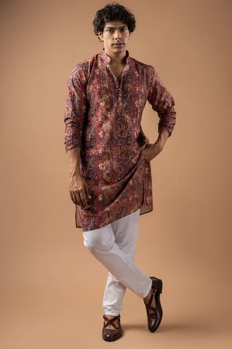 Brown color smart chickoo polo fabric designer ceremonial kurta payjama