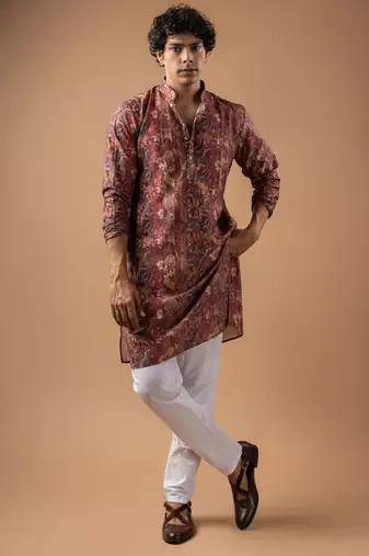 Brown color smart chickoo polo fabric designer ceremonial kurta payjama