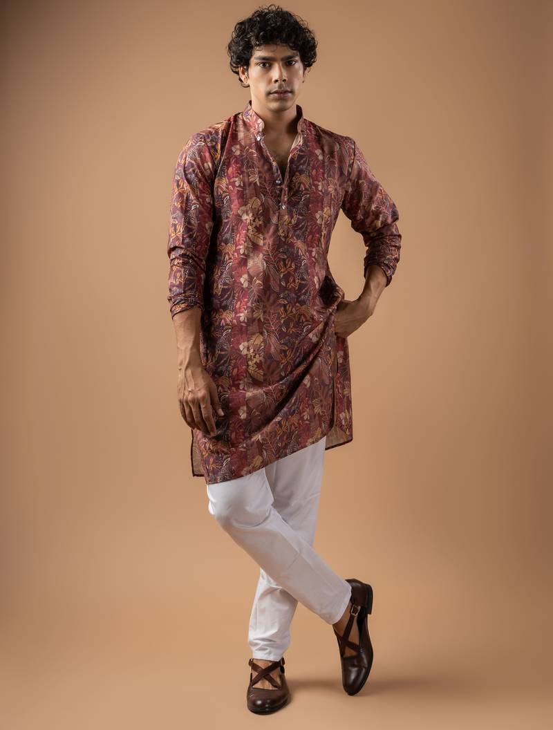 Brown color smart chickoo polo fabric designer ceremonial kurta payjama