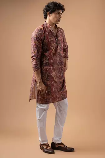 Brown color smart chickoo polo fabric designer ceremonial kurta payjama