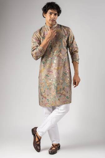 Purple color magnet fabric designer foil printed stylish men's traditional attire