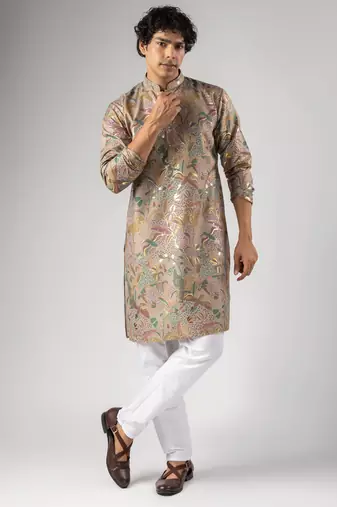 Purple color magnet fabric designer foil printed stylish men's traditional attire