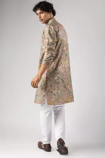 Purple color magnet fabric designer foil printed stylish men's traditional attire
