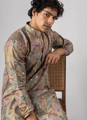 Purple color magnet fabric designer foil printed stylish men's traditional attire 3