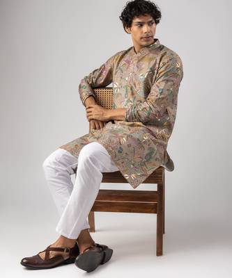 Purple color magnet fabric designer foil printed stylish men's traditional attire 4