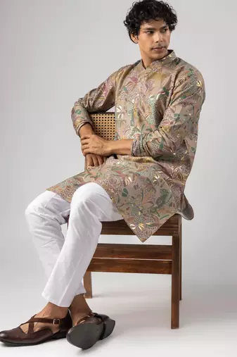 Purple color magnet fabric designer foil printed stylish men's traditional attire