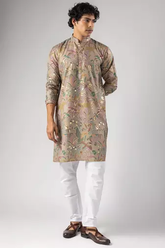 Purple color magnet fabric designer foil printed stylish men's traditional attire