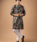 Grey color magnet fabric designer foil printed stylish men's traditional attire