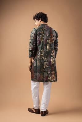 Grey color magnet fabric designer foil printed stylish men's traditional attire 2
