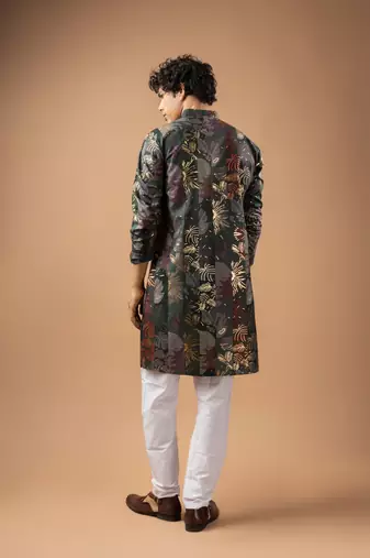 Grey color magnet fabric designer foil printed stylish men's traditional attire