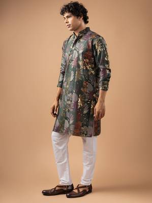 Grey color magnet fabric designer foil printed stylish men's traditional attire 4