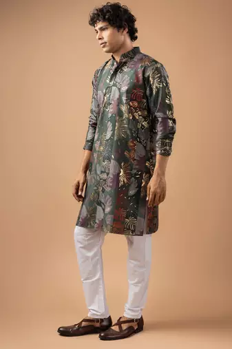 Grey color magnet fabric designer foil printed stylish men's traditional attire