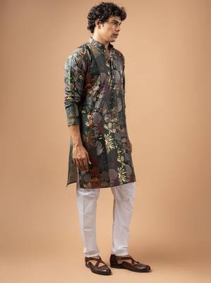 Grey color magnet fabric designer foil printed stylish men's traditional attire 5