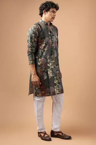 Grey color magnet fabric designer foil printed stylish men's traditional attire