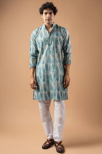 Blue color magnet fabric designer foil printed stylish men's traditional attire