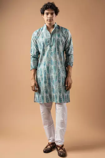 Blue color magnet fabric designer foil printed stylish men's traditional attire