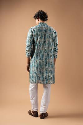 Blue color magnet fabric designer foil printed stylish men's traditional attire 2