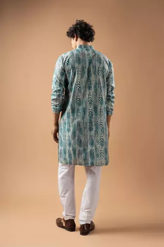 Blue color magnet fabric designer foil printed stylish men's traditional attire