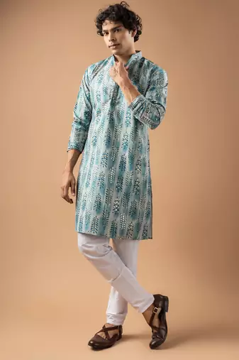 Blue color magnet fabric designer foil printed stylish men's traditional attire