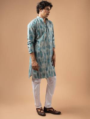 Blue color magnet fabric designer foil printed stylish men's traditional attire 5