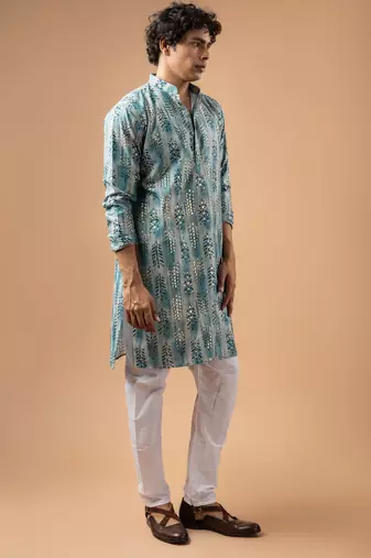 Blue color magnet fabric designer foil printed stylish men's traditional attire