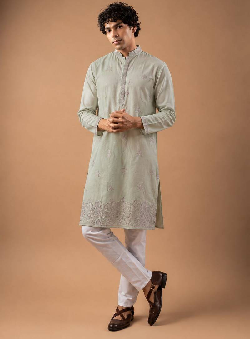 Smart heavy emnroidered viscose silk graceful kurta payjama