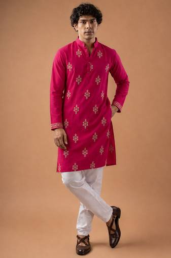 Smart and graceful pink color viscose silk men's ceremonial attire