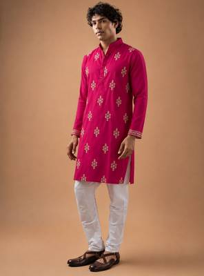 Smart and graceful pink color viscose silk men's ceremonial attire 2