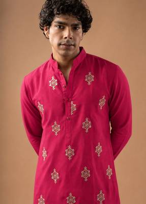Smart and graceful pink color viscose silk men's ceremonial attire 3