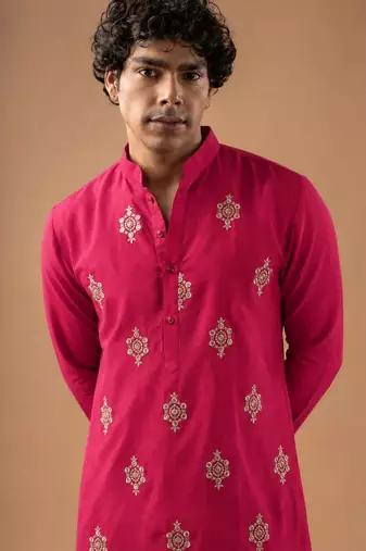 Smart and graceful pink color viscose silk men's ceremonial attire