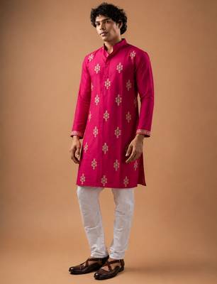 Smart and graceful pink color viscose silk men's ceremonial attire 4