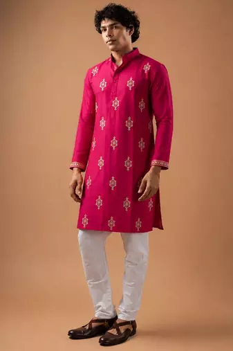 Smart and graceful pink color viscose silk men's ceremonial attire