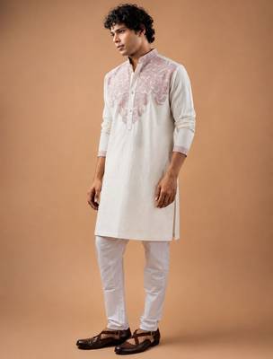 Smart and graceful white color viscose silk men's ceremonial attire 1