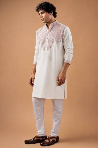 Smart and graceful white color viscose silk men's ceremonial attire