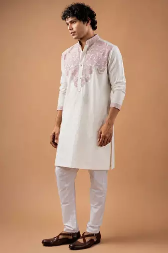 Smart and graceful white color viscose silk men's ceremonial attire