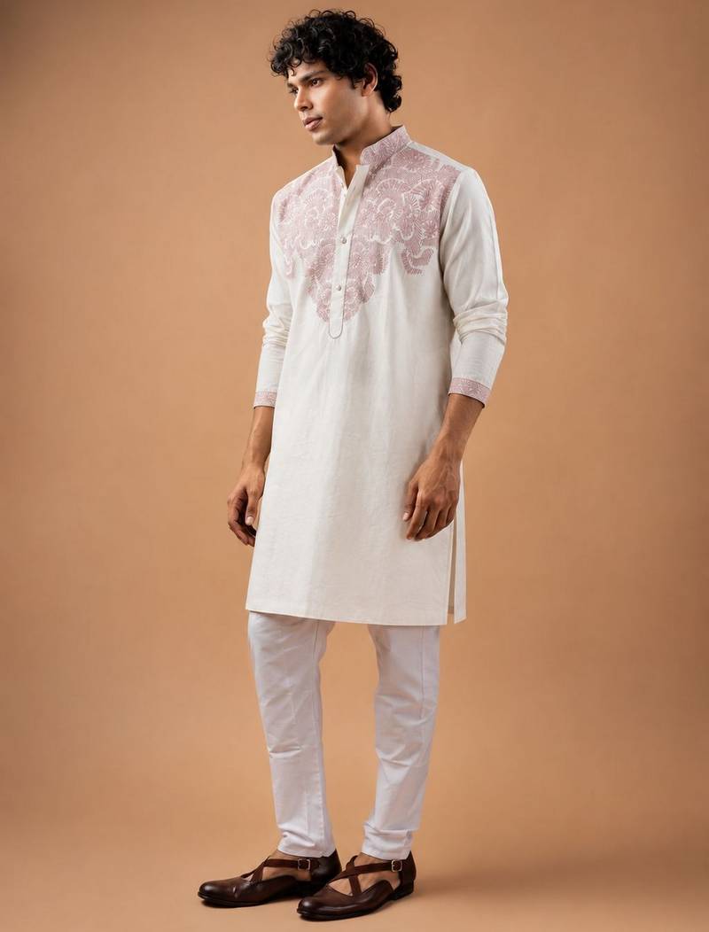 Smart and graceful white color viscose silk men's ceremonial attire