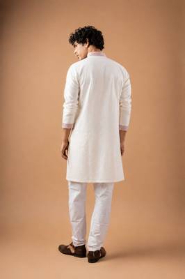 Smart and graceful white color viscose silk men's ceremonial attire 2