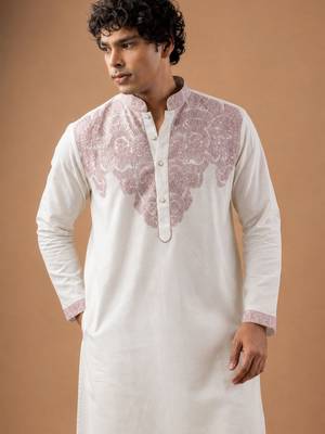 Smart and graceful white color viscose silk men's ceremonial attire 3