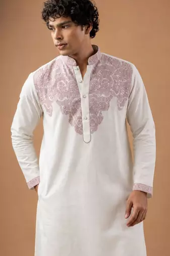 Smart and graceful white color viscose silk men's ceremonial attire