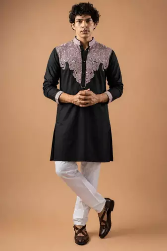 Smart and graceful black color viscose silk men's ceremonial attire