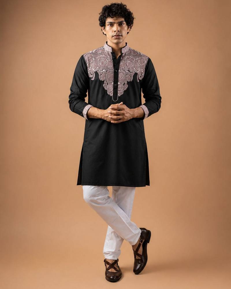 Smart and graceful black color viscose silk men's ceremonial attire