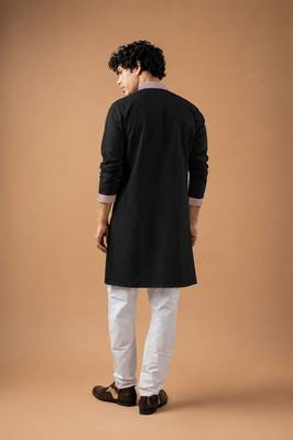 Smart and graceful black color viscose silk men's ceremonial attire 2
