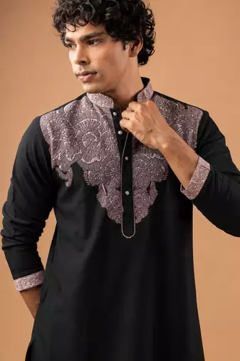 Smart and graceful black color viscose silk men's ceremonial attire