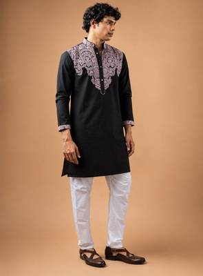 Smart and graceful black color viscose silk men's ceremonial attire 4