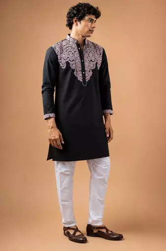 Smart and graceful black color viscose silk men's ceremonial attire