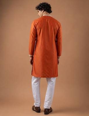 Smart and graceful orange color viscose silk men's ceremonial attire 2