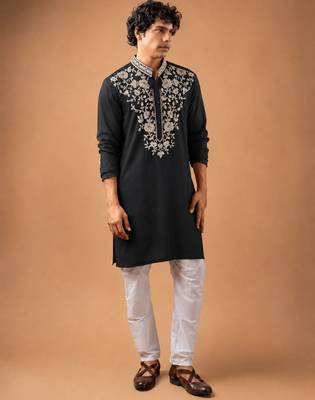 Smart and graceful black color viscose silk men's ceremonial attire 1