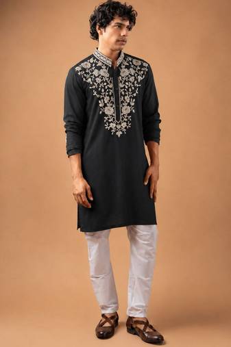 Smart and graceful black color viscose silk men's ceremonial attire