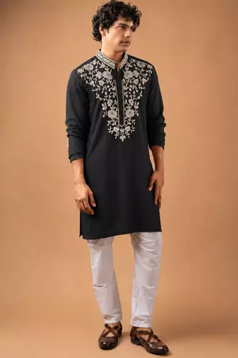 Smart and graceful black color viscose silk men's ceremonial attire